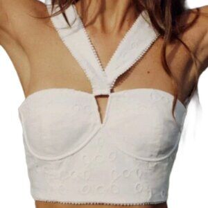 Zara Woman White Eyelet Embroidered Bustier Crop Top Cotton S Festival